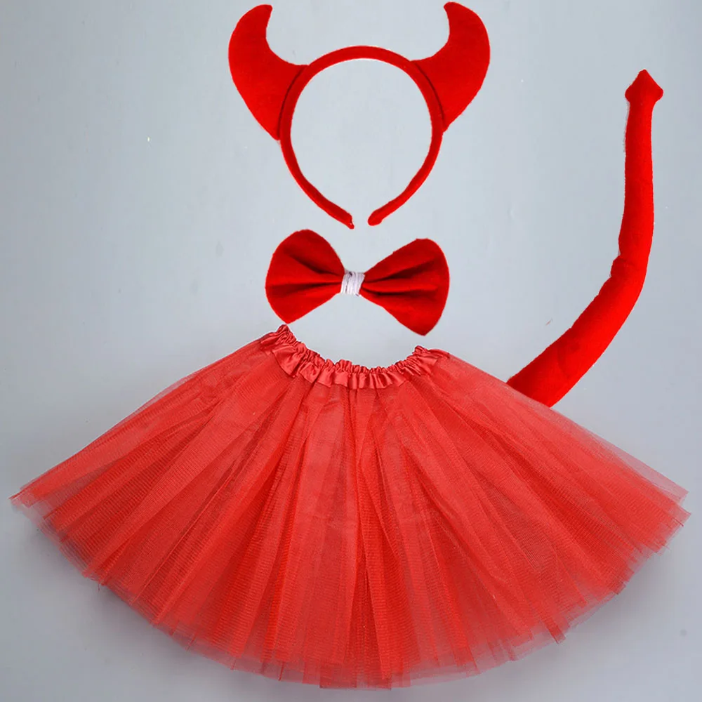 

Kids Girl Devil Demon Headband Tutu Skirt Bow Tail Set Party Toy Gift Props Birthday Halloween Costume Cosplay