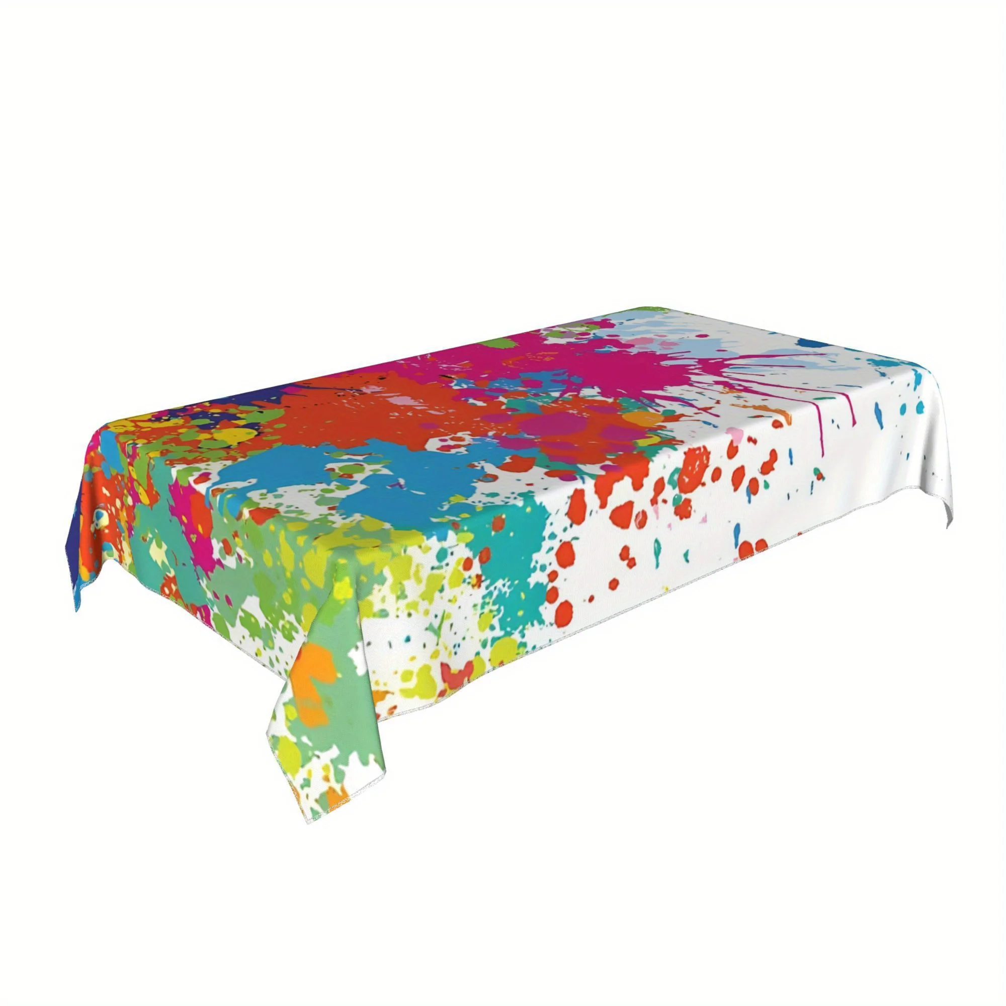 1PC Vibrant Splash Pattern Tablecloth - Washable Polyester, Rectangular Design With Paint Splatter Artwork, Perfect For Wedd