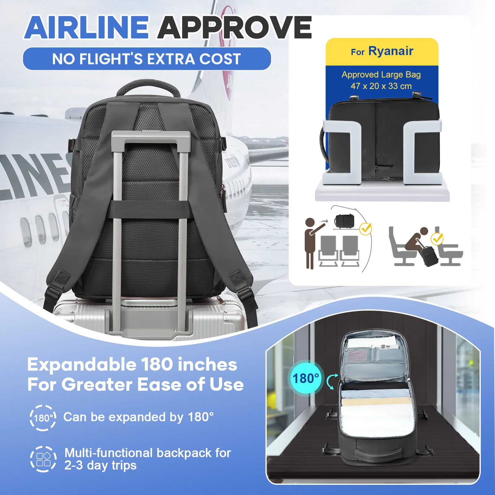 경량 유니섹스 여행 백팩 기능성 디자인 신발 수납칸 가방- 다기능 노트북 백팩, 하이킹, 학교용