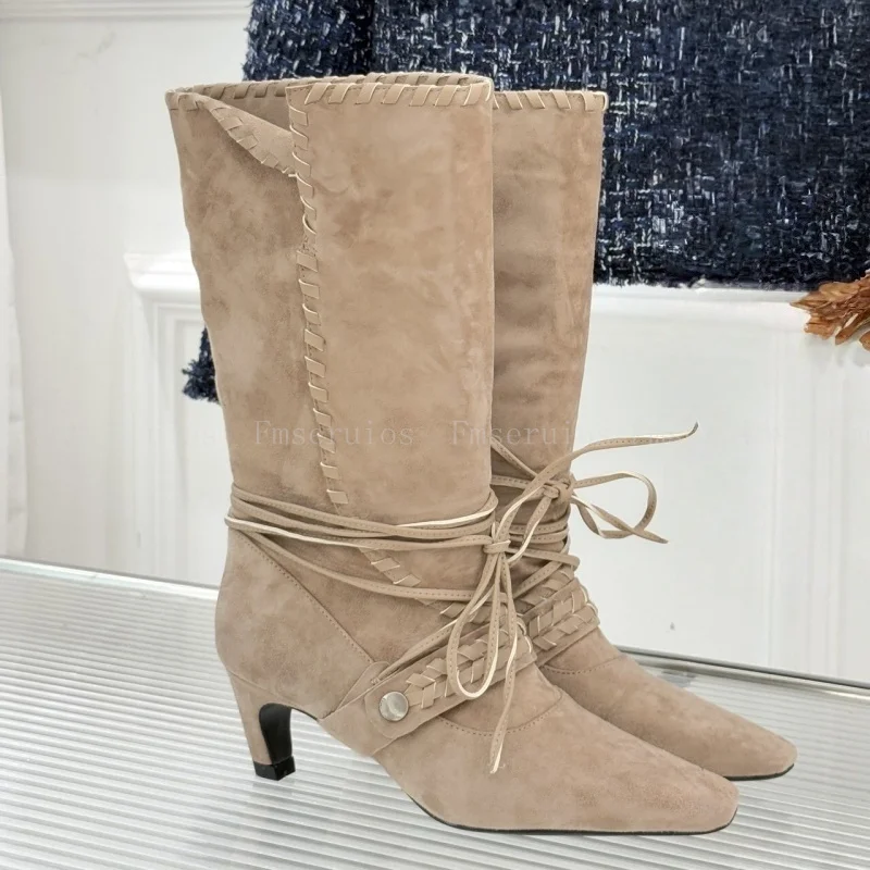 موضة ريترو النساء حذاء من الجلد أشار تو كعب منخفض أحذية بوت قصيرة جلد الغزال مشبك حزام تصميم أنيق جودة الأحذية الغربية #3