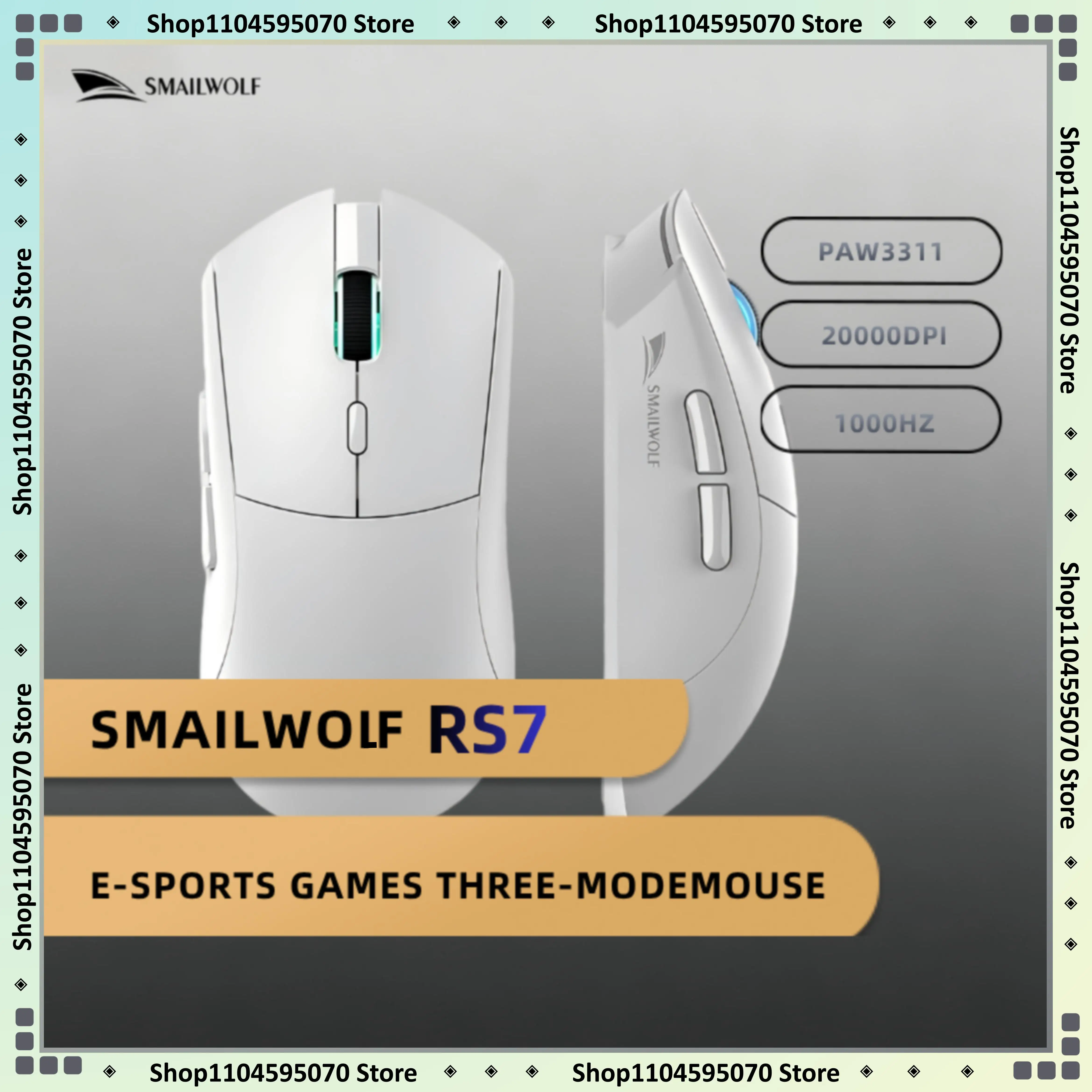 SMAILWOLF RS7 Gaming Mouse, Wired/2.4G/Bluetooth 5.1, 89g Li