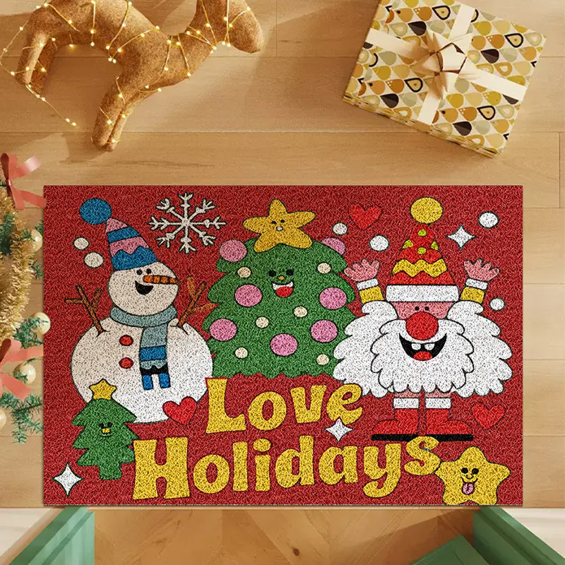Christmas PVC Wire Loop Coil Doormat Anti Slip Dirt Trapping Easy Clean Entryway Rug for Front Door Christmas Home Decor
