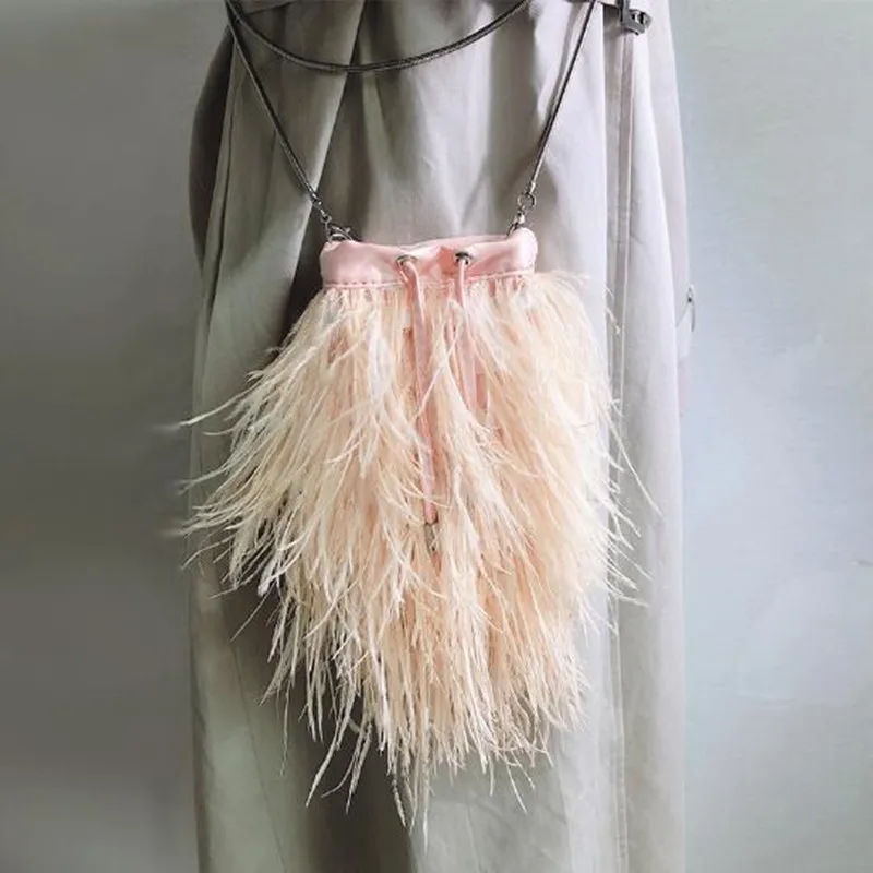 Luxury Ostrich Feather Party Evening Clutch Bag Women Wedding Purses and korean style mobile phone bag Chain Bag Designer Bag