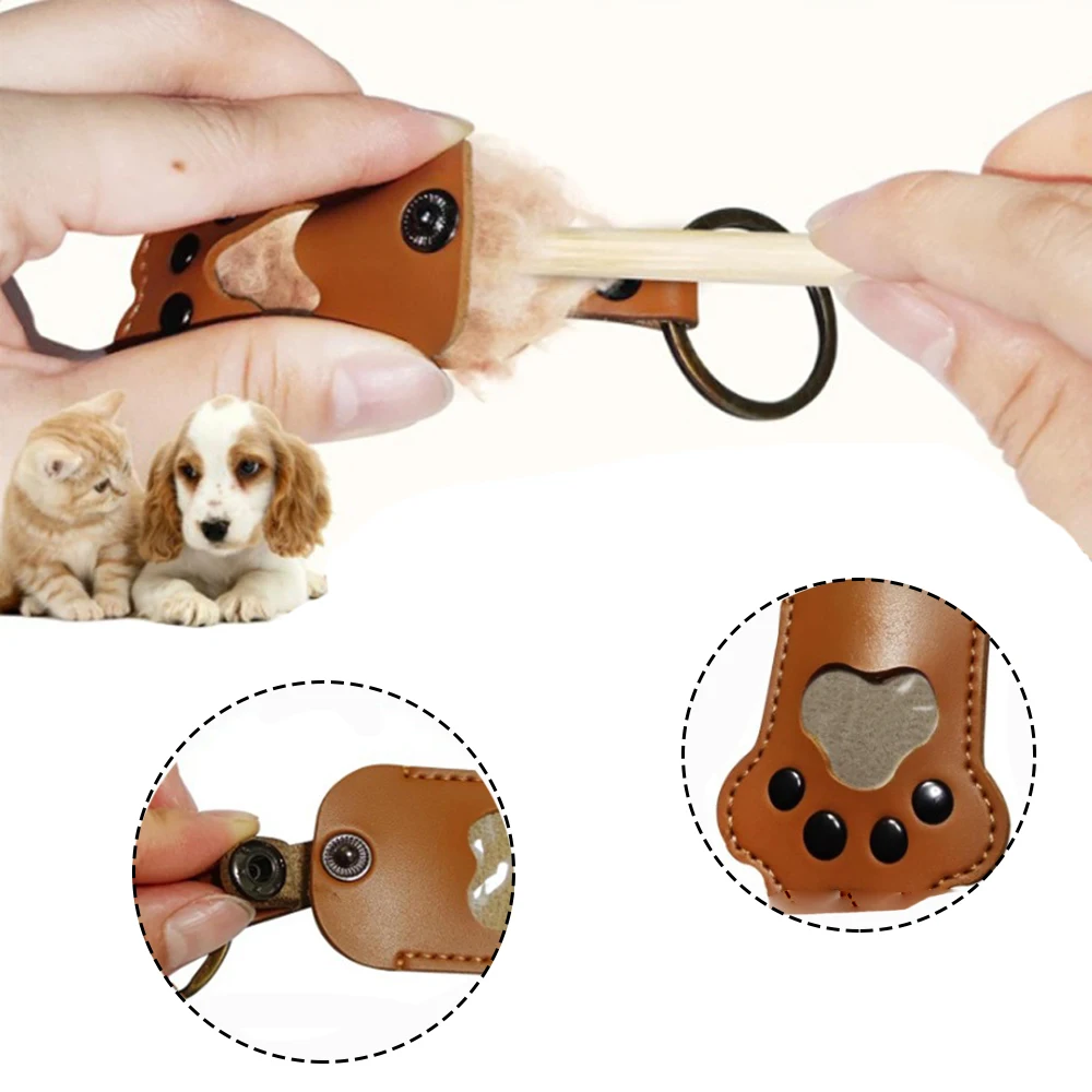 Pet Hair Storage Bag PU Leather Paw Print Hair Memorial Portable Keychain For Cat Dog Keepsake Keyring  Backpacks Pendant Gift