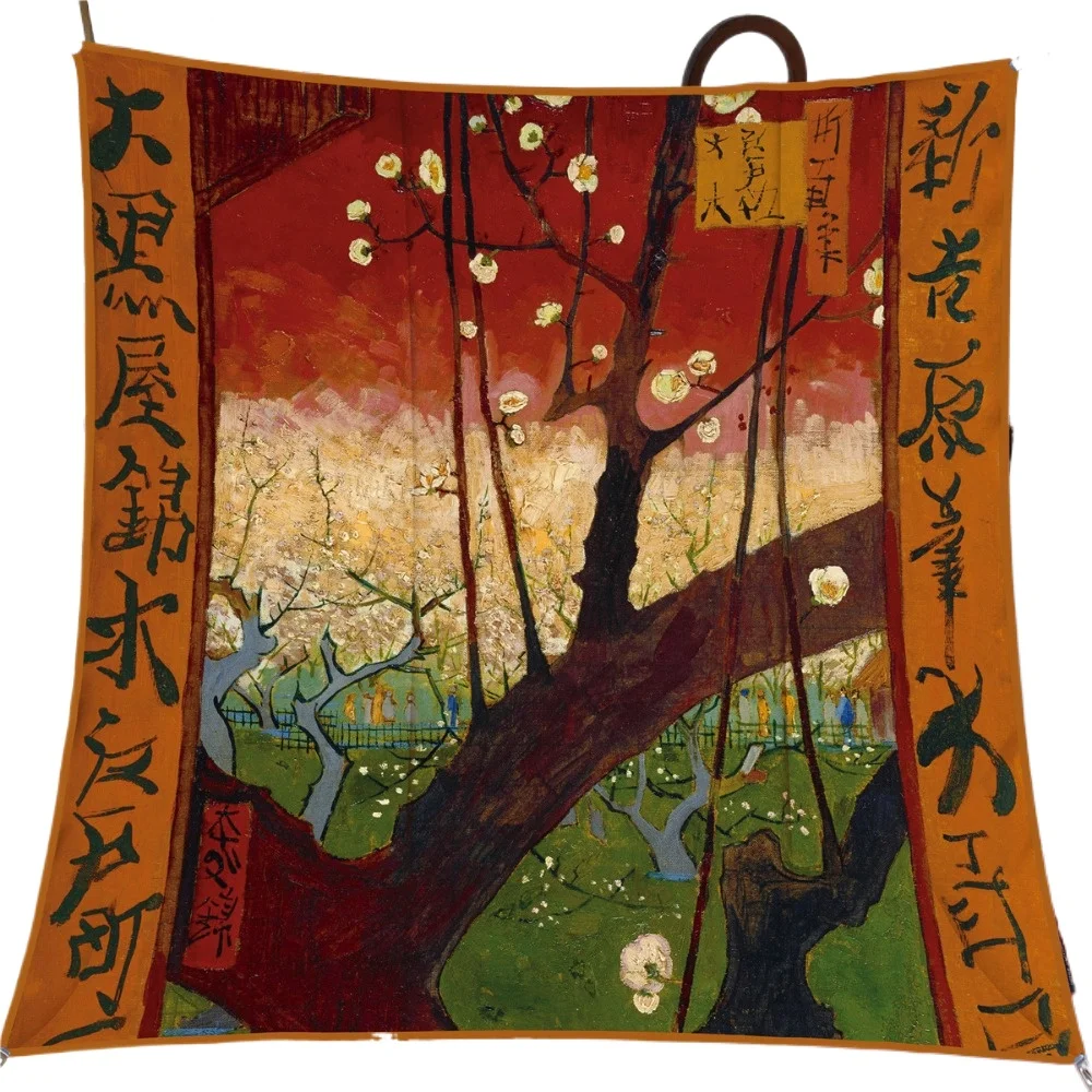 

Художественный стиль, японский сливовый сад, женская модная шаль, большой квадратный шарф, платок, шарф, топ, шарф, оптовая продажа