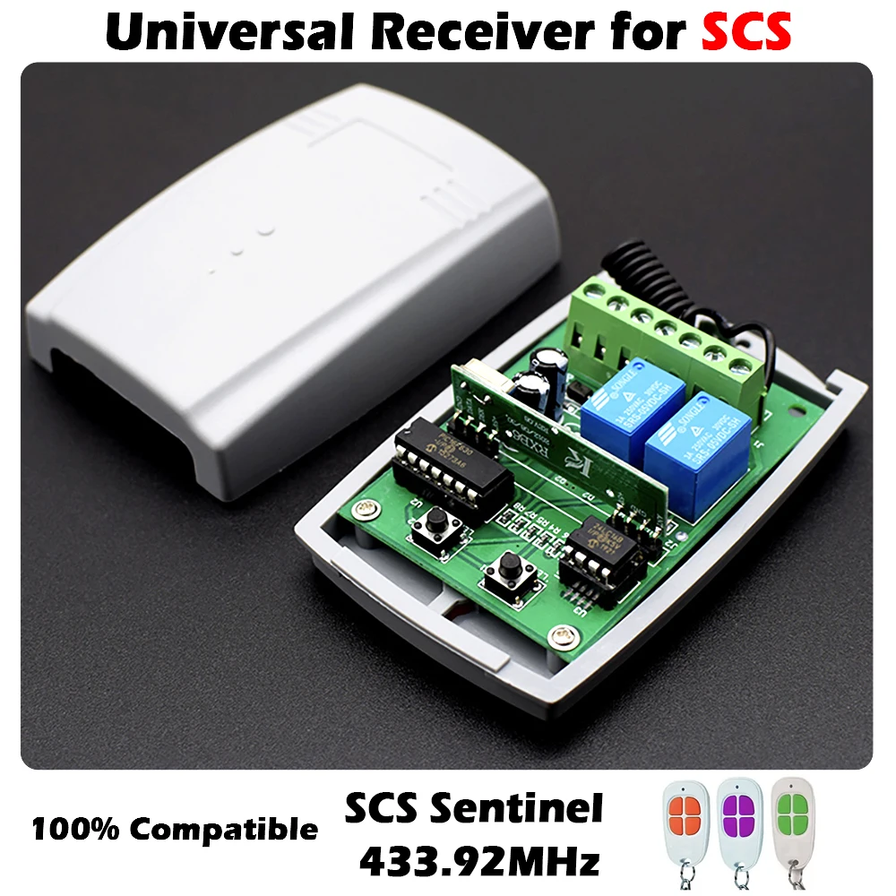 2CH Universal 433MHz Garage Door Receiver Gate Opener Fixed Rolling Code For SCS SENTINEL 433.92MHz Remote Control Controller