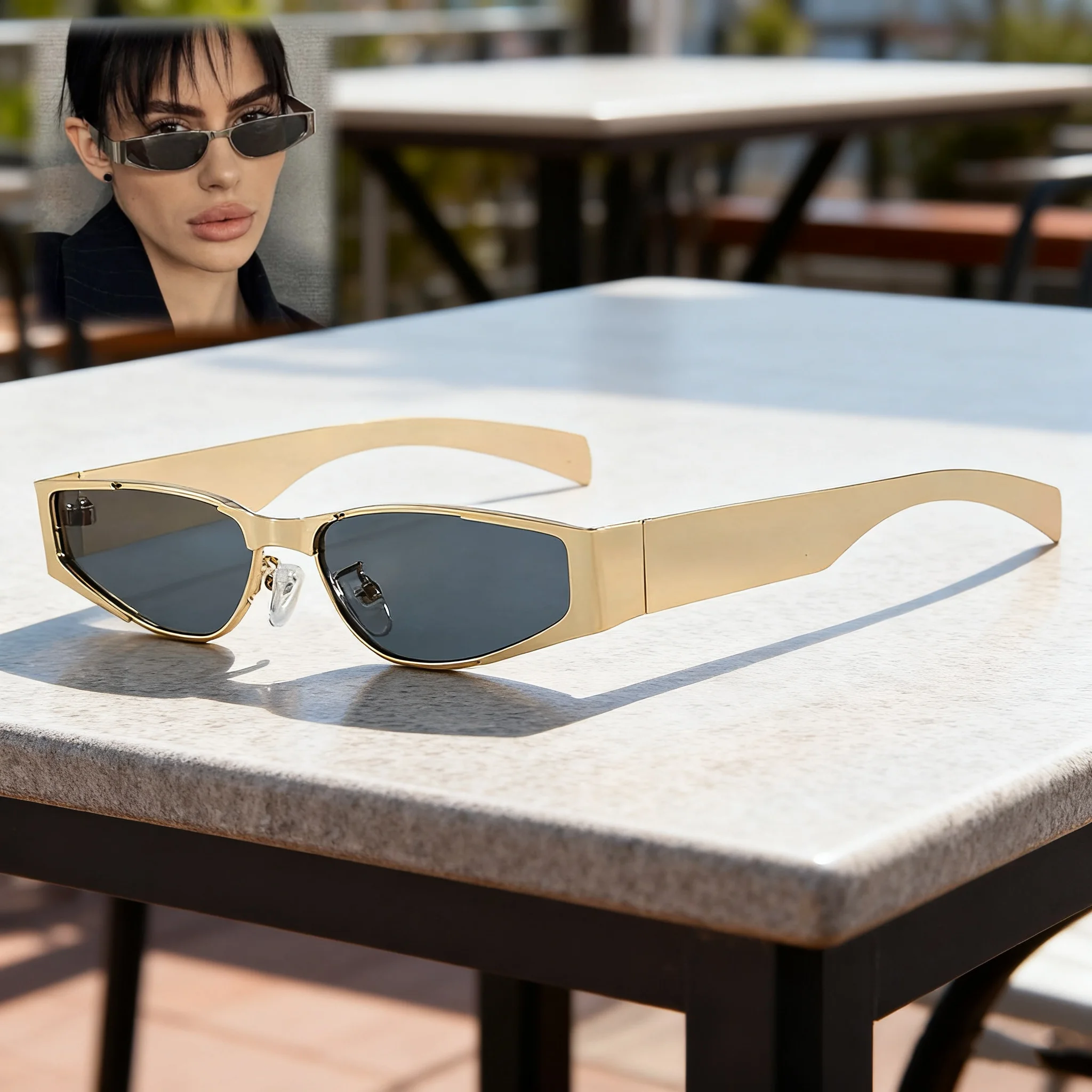 

2025 New Fashionable Personalized Metal Frame Women's Sunglasses Outdoor Neutral Hip Hop Style Driving UV400 Sunscreen Glasses