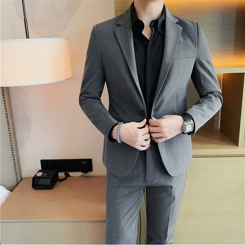 2024 Fashion ltalian Style Gray Wedding Suit For Men Slim Fit Peak Lapel Groom Tuxedos 2 Pieces Set Elegant Male Blazer Pants