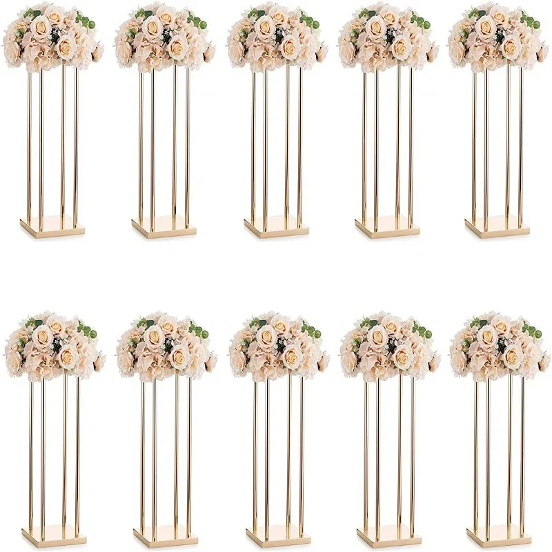 

10 PCS/ LOT Flower Vase Gold Column Stand Metal Road Lead Wedding Centerpiece Flower Rack For Event Party Decoration