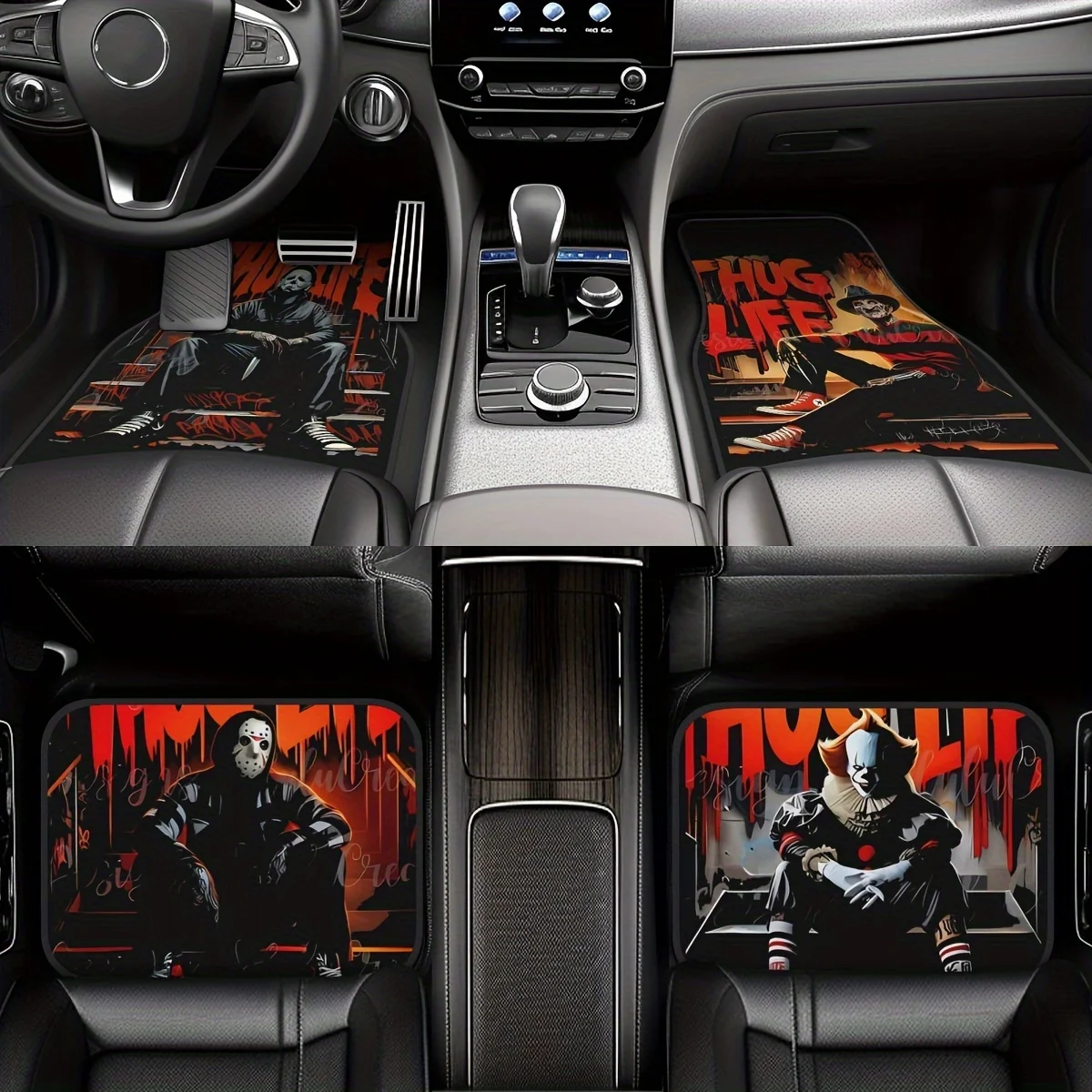 Ensemble de 4 tapis de sol universels Thug Life Design pour véhicules, accessoires d'intérieur imperméables et faciles à nettoyer, cadeau pour petit ami