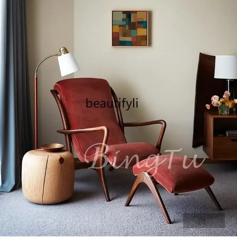 

Italian light luxury technology cloth back sofa chair simple walnut single living room balcony leisure chairQ
