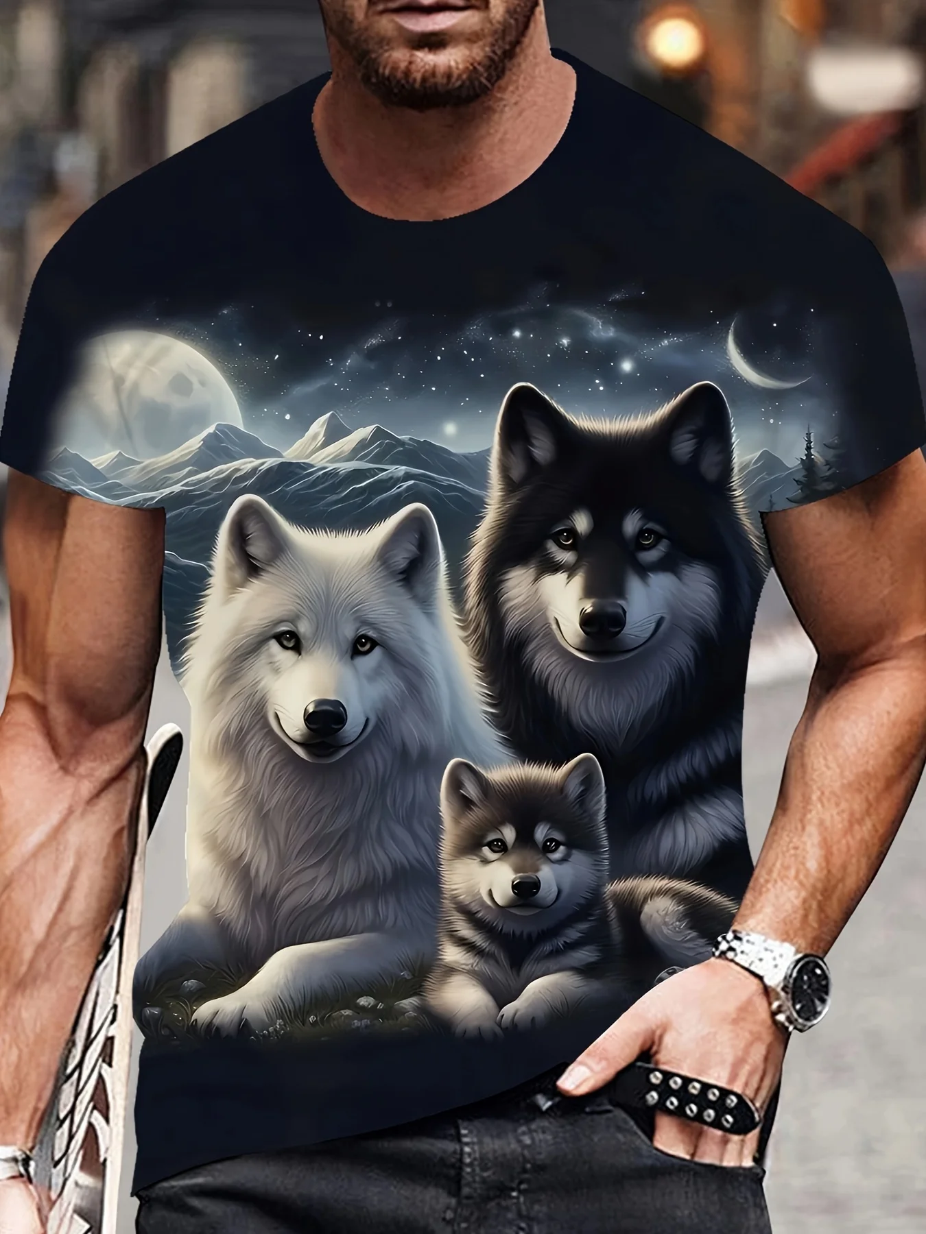 

Men's 3D Wolf printed T-shirt breathable and quick-drying summer casual crew neck T-shirt new short-sleeved fashion avant-garde