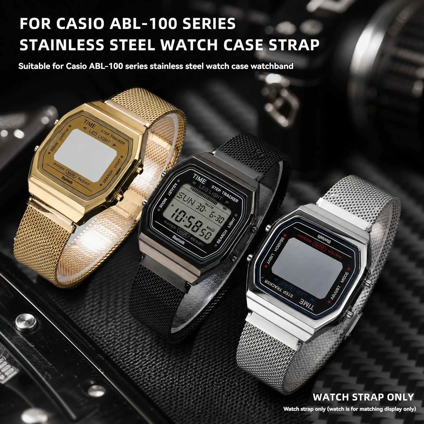 ABL-100 Upgrade Stainless Steel Case Mod Kit For Casio 3565 ABL-100WE Retro Digital Watch Replacement Solid Metal silver Bezel