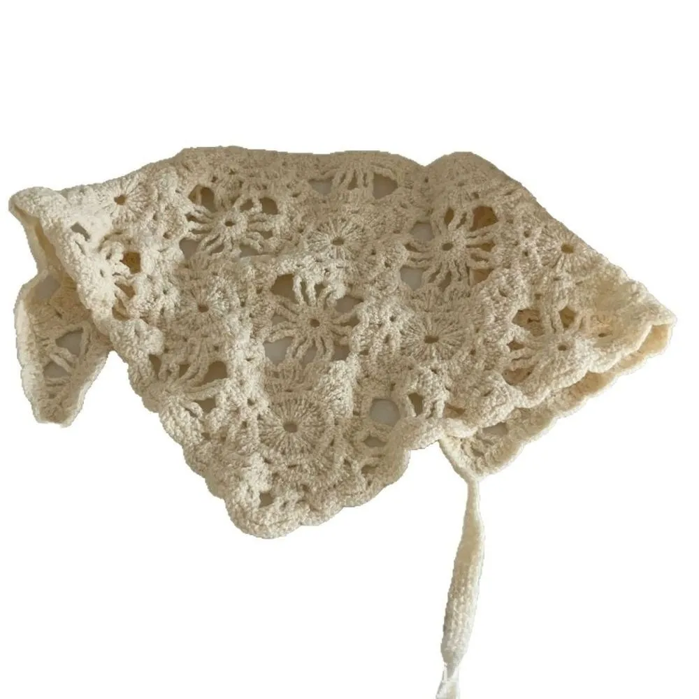 Solid Color Triangle Hair Scarf Hollow Sheer Mesh Crochet Headband Sweet Cute Strap Handmade Crochet Fashion Headscarf For Women