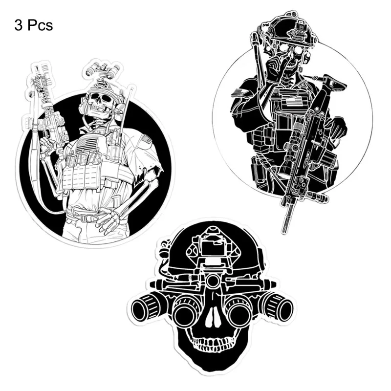 3 Pcs/Set Tactical Skull Black And White Decals Military Combat Army Pegatinas Waterproof Car Stickers for Motor Laptop Bicycles