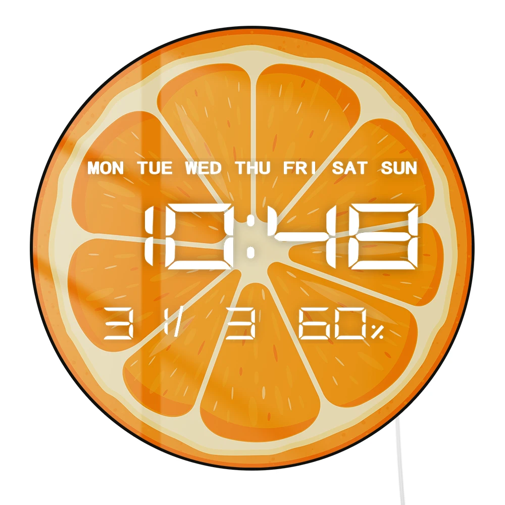 Fresh Juicy Citrus Slice LED Numeric Clock Wall Desk Use For Kitchen Dinning Room Lemon Orange Grape Lime LED Digital Wall Clock
