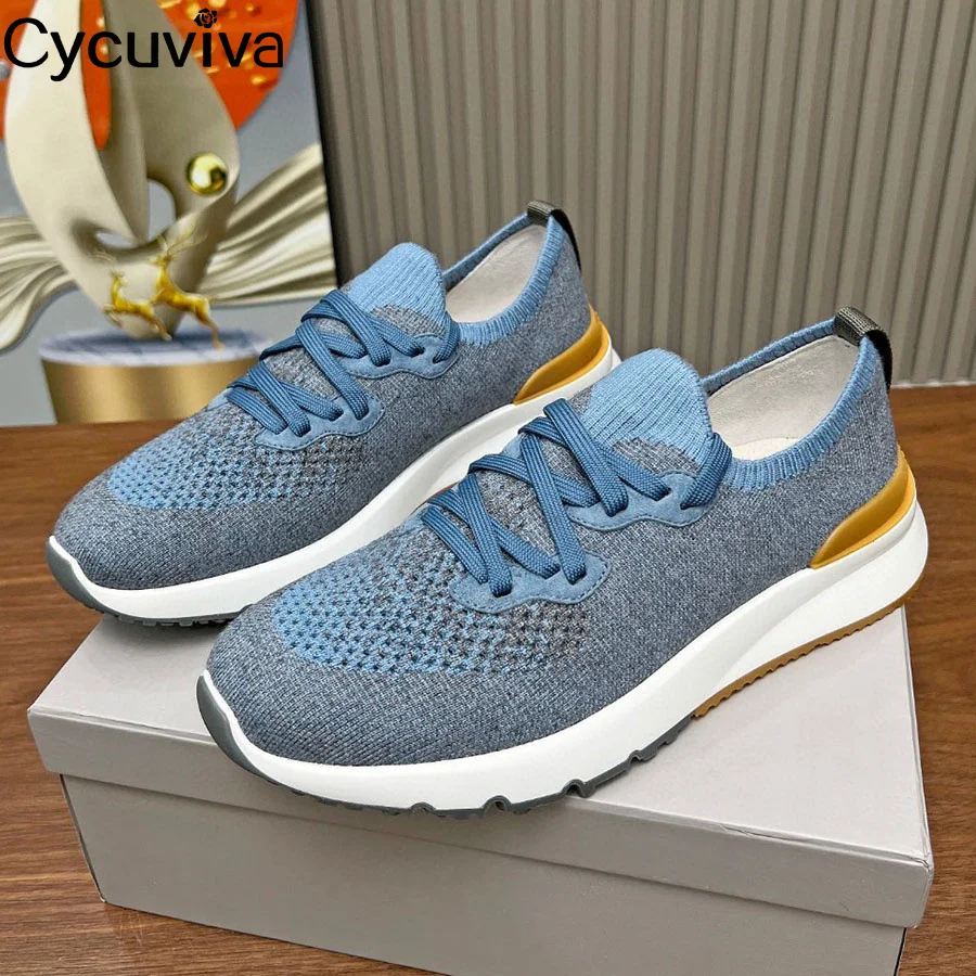 Heißer Verkauf Belüftung Mesh Loafer Männer Dicke Sohle Stricken Lace Up Casual Komfort Flache Schuhe Herbst Party Urlaub Spaziergang Schuhe Männer