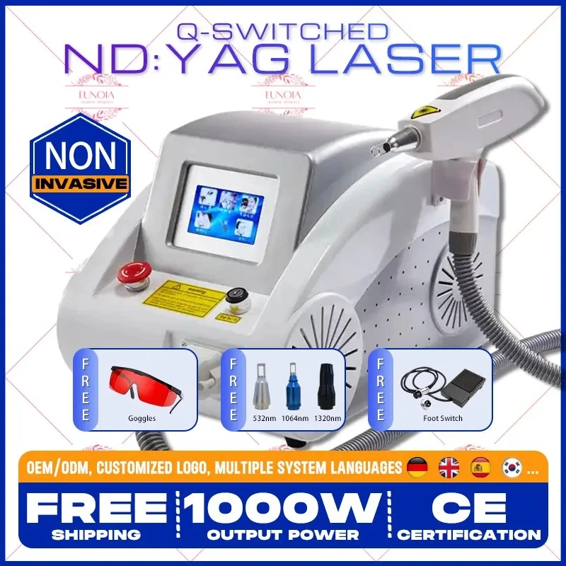 Q Switched Nd YAG Laser Tattoo Removal Machine 532 1064 1320 Multifunction Beauty Device Carbon Peeling Vascular Therapy