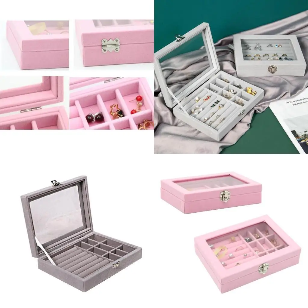 

P9FE Portable Velvet-Jewelry Box Organizers Multifunction Jewelry Holder Earring Container Travel Jewelry Box Save Space