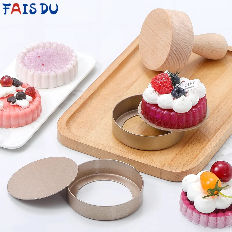 FAIS DU 8cm Fluted Tart Pan with Removable Bottom DIY Stainless Steel Tart Ring With Tart Tamper Cake Mousse Metal Tartlet Mold