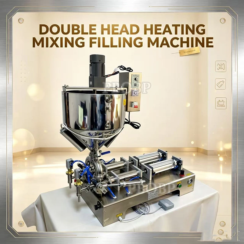 Including Tariffs Automatic Double Head Heating Stirring Mixing Piston Cream Paste Liquid Pneumatic Filler Machine Bottle