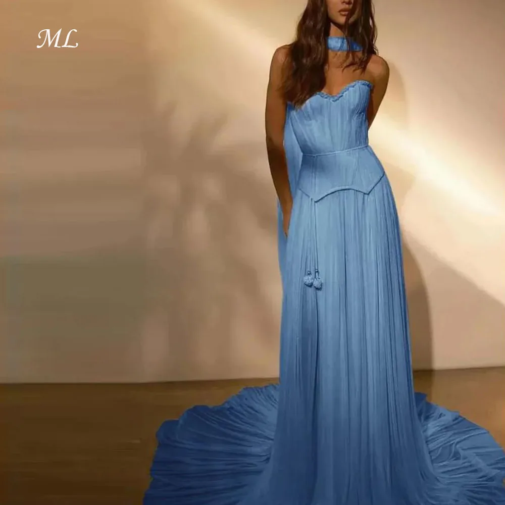 ML Boho Customized Strapless Sleeveless Evening Dresses with Scarf Illusion A Line Formal Dress Vestidos Vestidos De Novia New