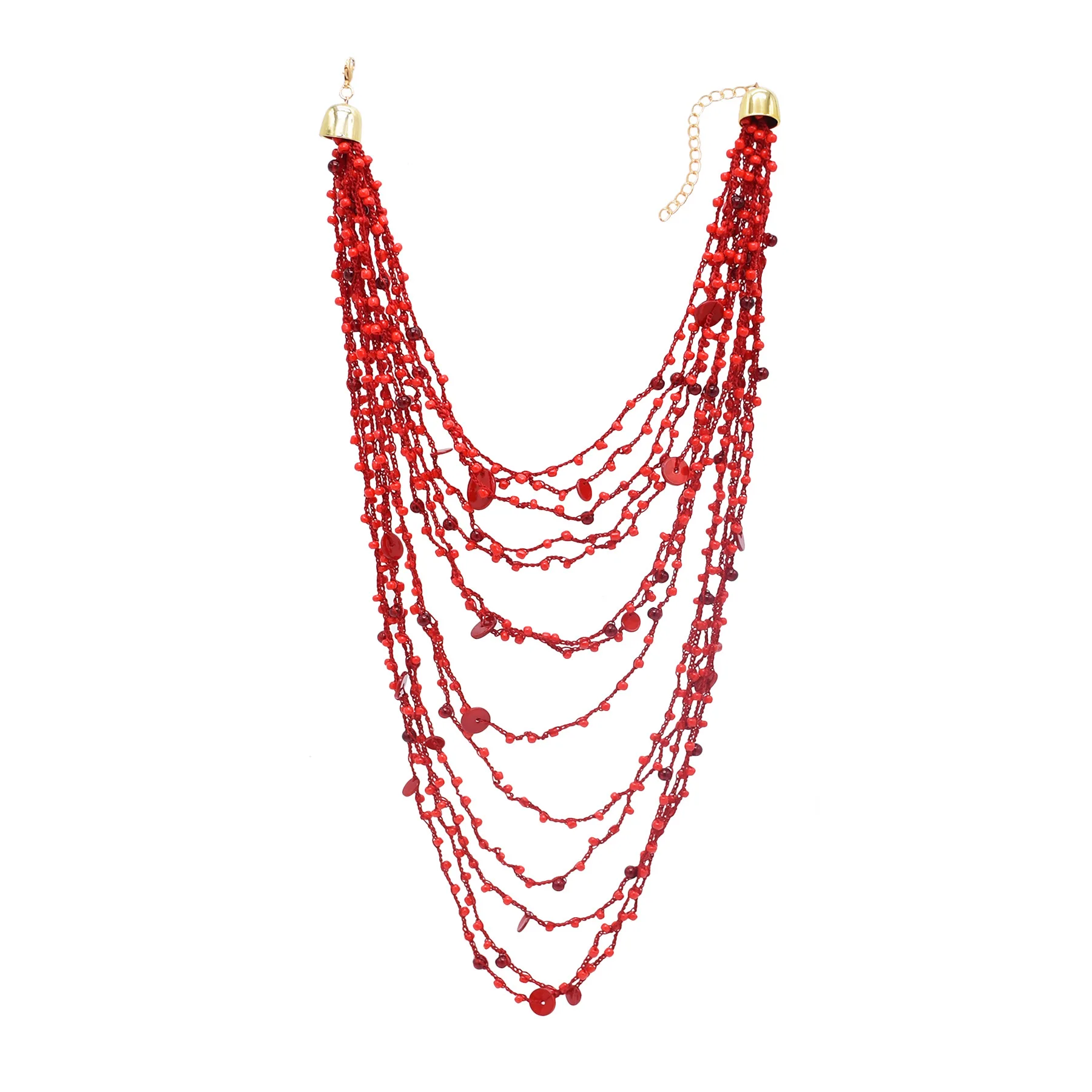 Red Brown Multi Layer Rope Woven Beads Necklace for Women European American Fashion Street Shooting Collar Jewelry Accessories