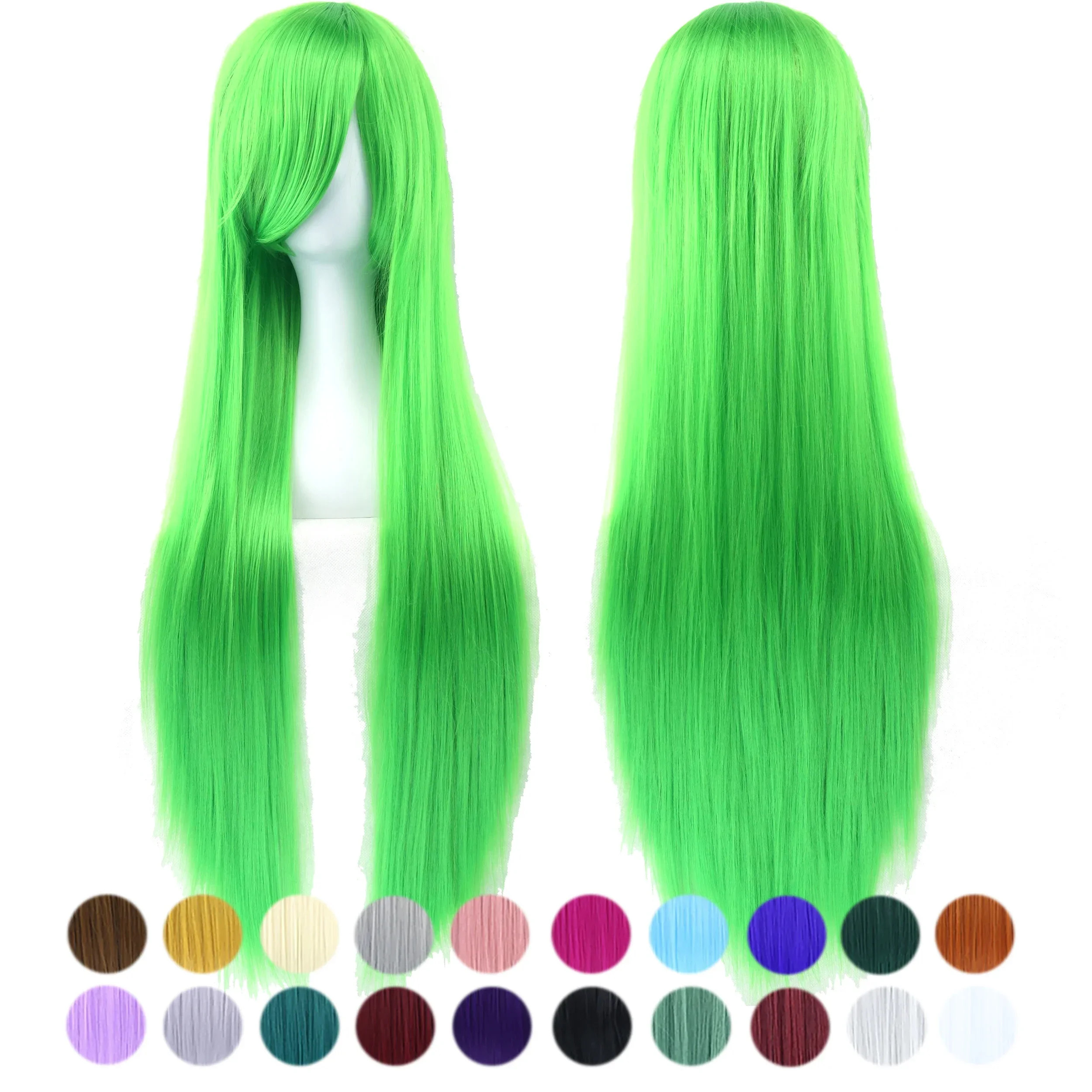 80cm Long Apple Green Straight Synthetic HairCosplay Wig with Bangs Halloween Costume Wigs for Women