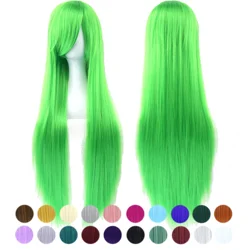 80Cm Lange Appel Groene Rechte Synthetische Haircosplay Pruik Met Pony Halloween Kostuum Pruiken Voor Vrouwen