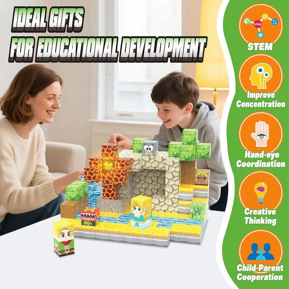 Blocchi magnetici illuminati - Set foresta da 200 pezzi per l'apprendimento STEM, giocattoli Montessori, età 3-12