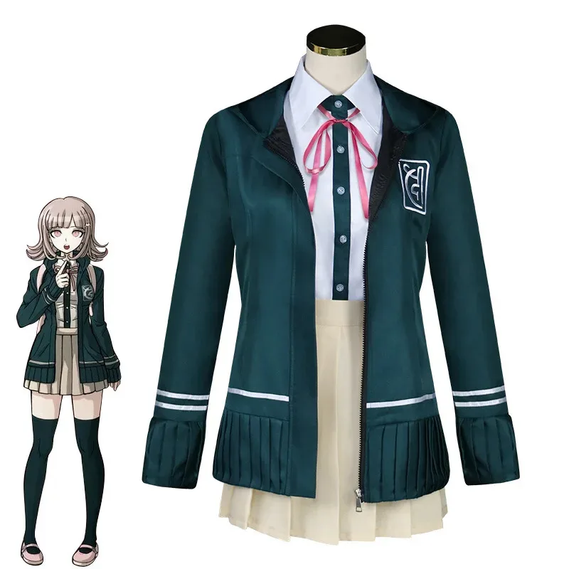 Lqanime nanami chiaki cosplay traje jaqueta de manga longa saia curta loli saia uniforme dos estudantes do ensino médio