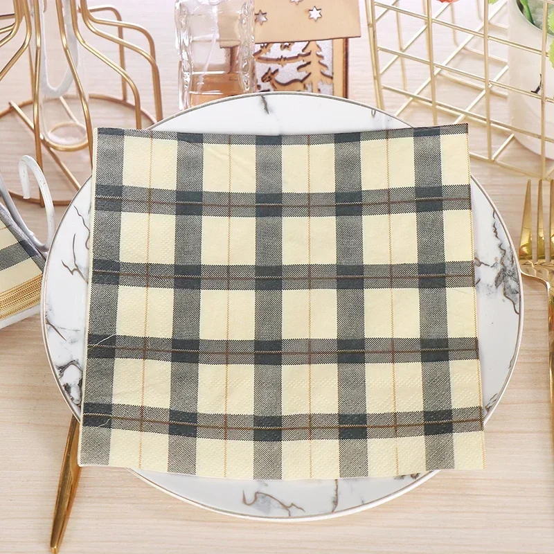 2-Ply New Plaid Printing Paper Napkins Colorful Napkins Wedding Hotel Party Paper Mouth Cloth Restaurant with Paper 10/20pcs/pac