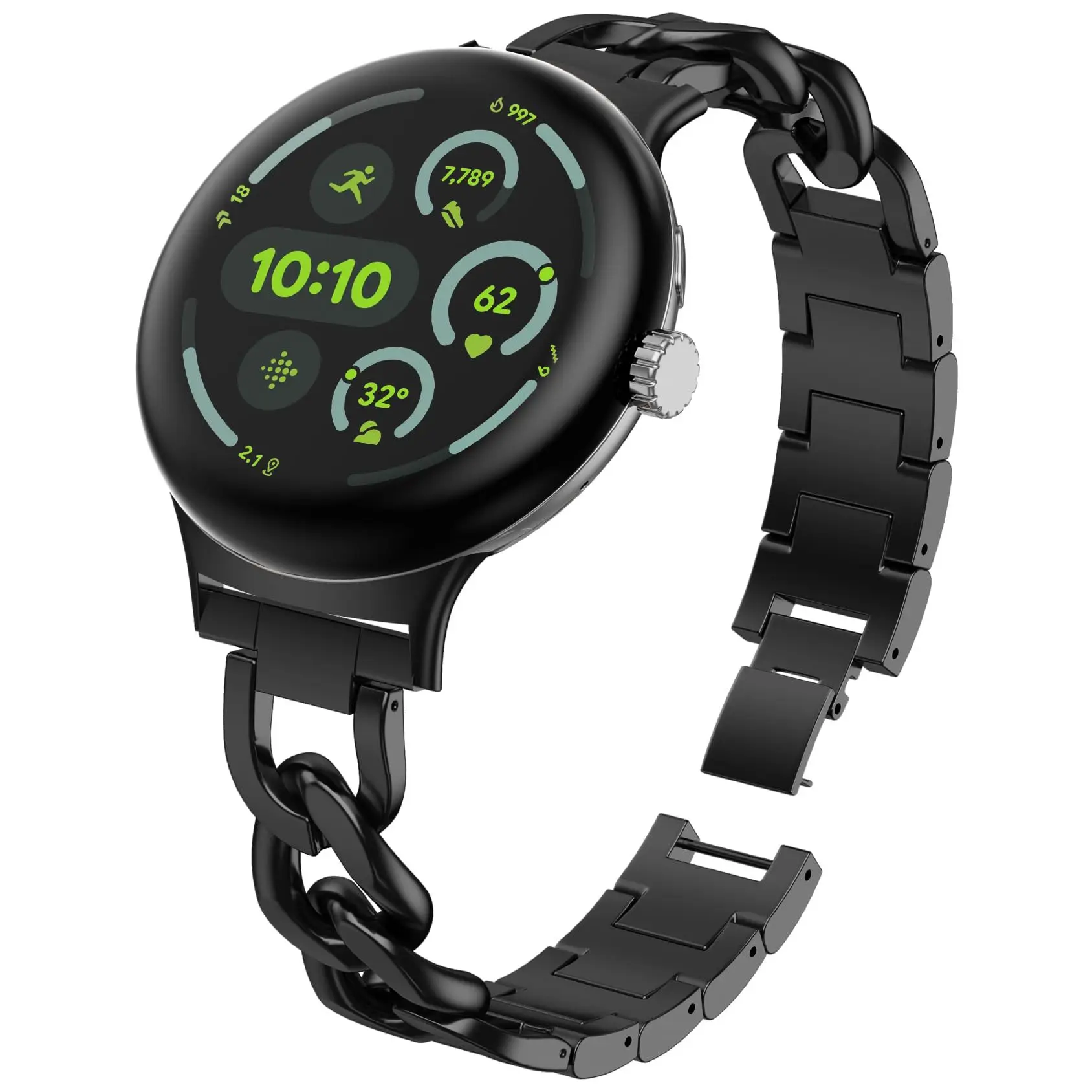 Stylish Chain Stainless Steel Band for Google Pixel Watch 3 (45mm) Metal Chain Adjustable Bracelet Watch Strap