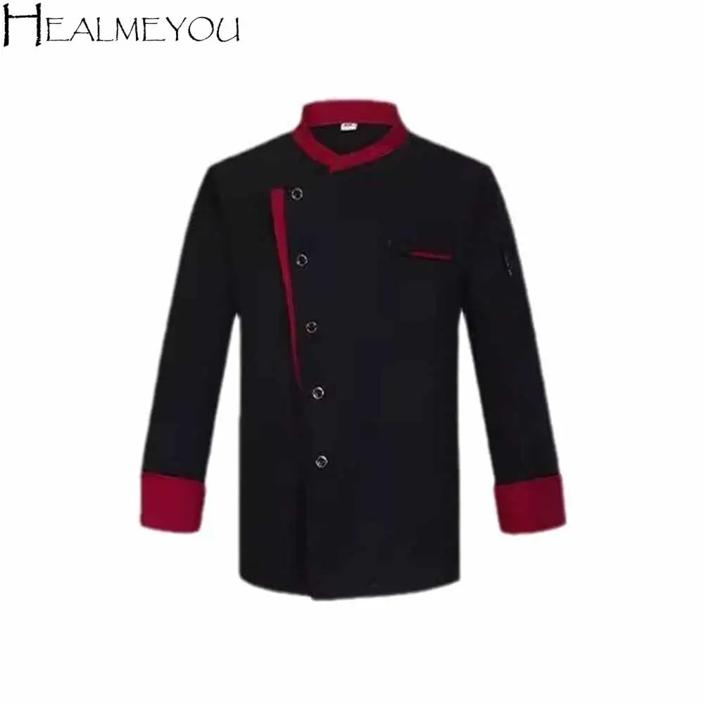 زي الشيف بأكمام طويلة، سترة الطاهي السميكة القابلة للتنفس، أسود/أبيض/أحمر على الطراز الغربي، ملابس عمل المطبخ، المخابز، الطبخ #1