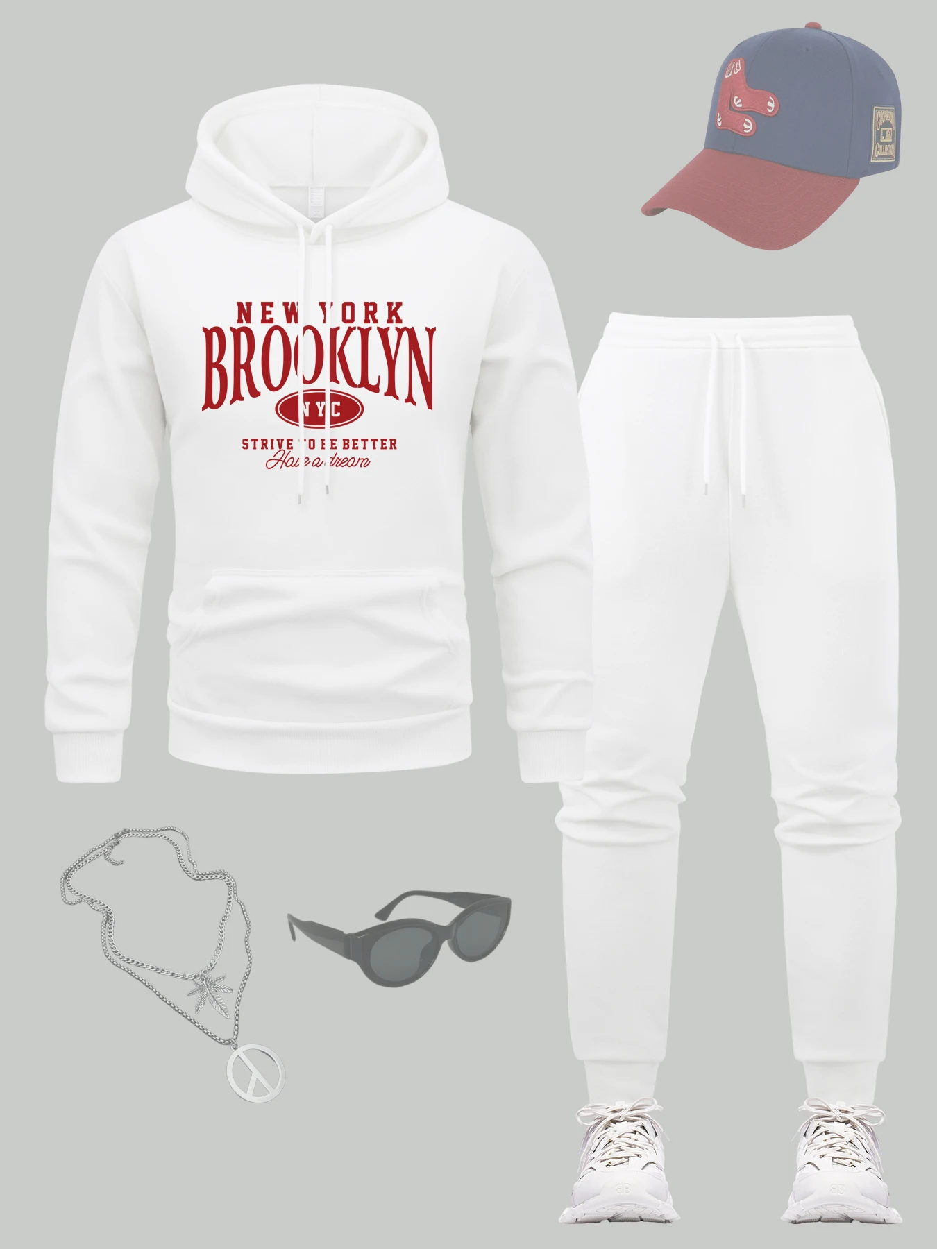 

Brooklyn New York Words Print Man Pullover All-Match Fleece Hoody Set Autumn Multicolor Jogging Pants Pocket Sports Mens Clothes