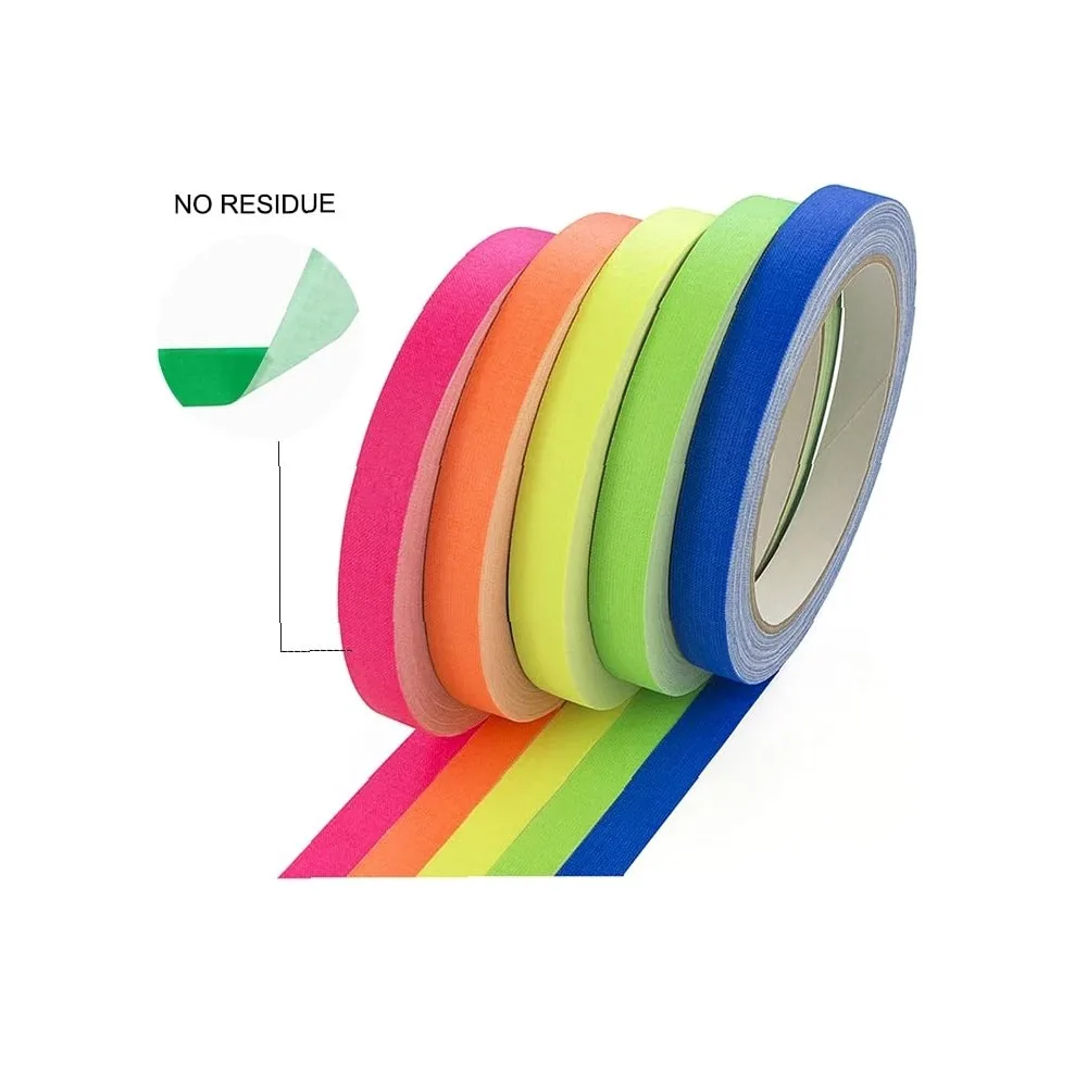 AISEY Neon Gaffer Cloth Tape 5 Pack, Fluorescent UV Blacklight Tape for Party Decor, Pro Gaff Tape 0.6