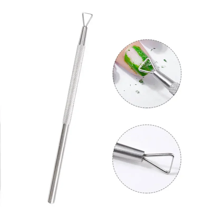 Stainless Steel Nail Peeler Nail Art Polish UV Gel Remover Triangle Stick Rod Pusher Nail Art Tool For Manicure And Pedicure