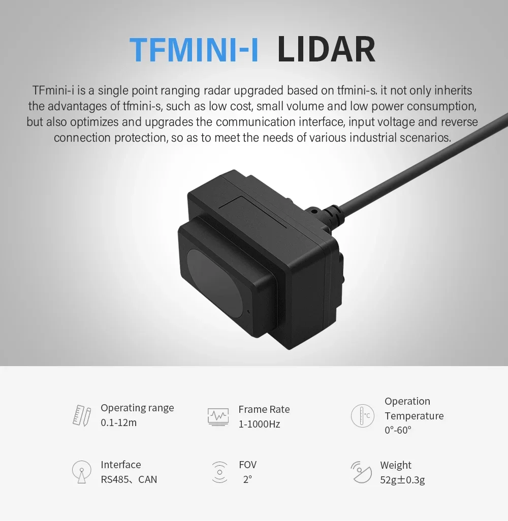 Benewake TFmini-i ToF Laser LiDAR Sensor 12m Range CAN RS485 Interface Single Point Ranging Module Compatible with Drones Robots