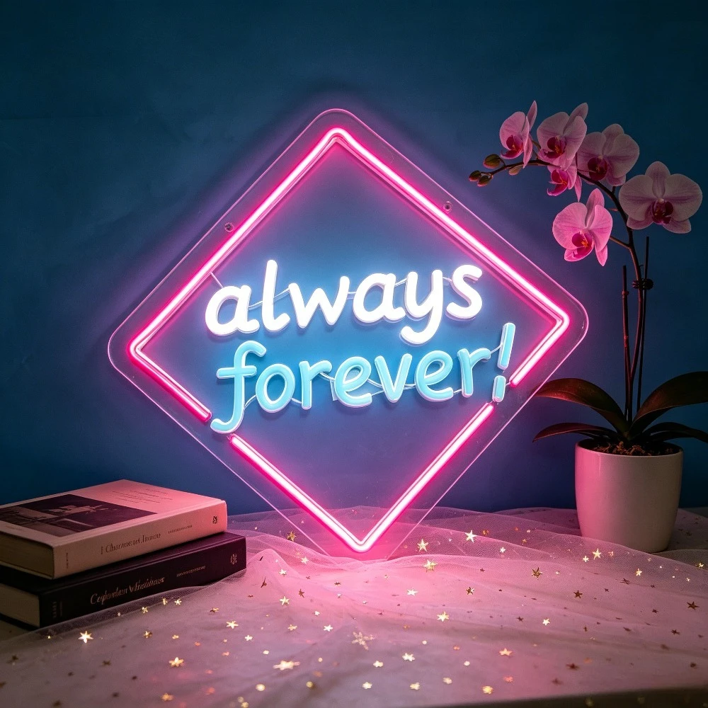 Always Forever Neon Sign LED Light for Wedding Anniversary Valentines Day USB Rechargeable Wall Art Sign Love Sign Bedroom Decor