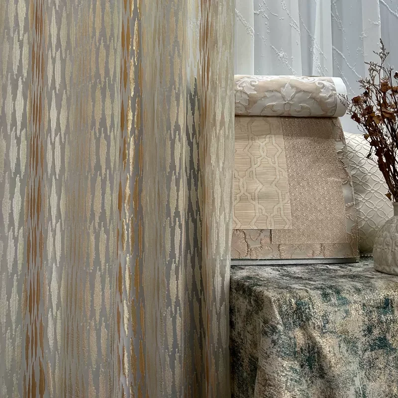 Customized Gold Thread Jacquard Gradual Change Luxury Window Screen Curtains for Living Room French Window Balcony Window