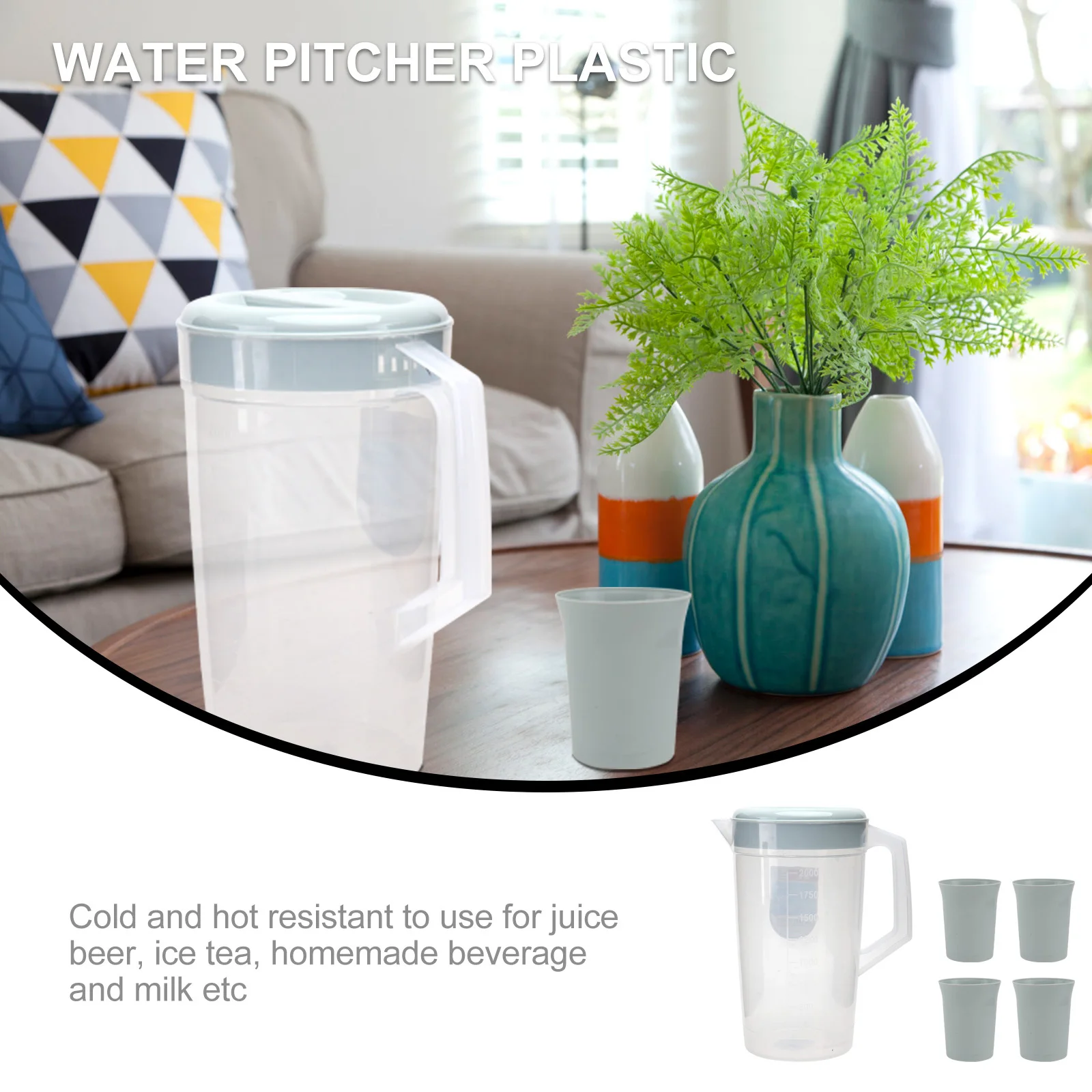 

Cold Water Bottle Juice Pot Kettle Transparent High Capacity Green Tea with Cover