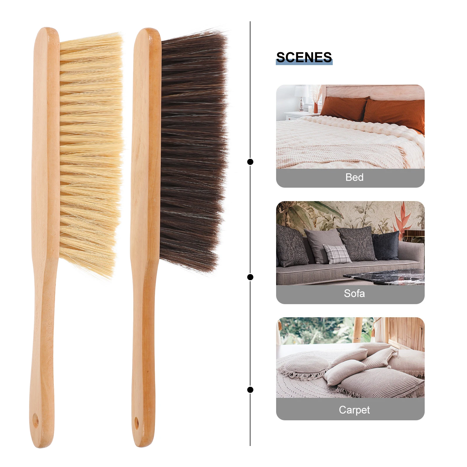 

2pcs Bed Cleaning Brush Handheld Broom Wood Handle Dust Remover Soft Brush Sofa Dust Whisk Broom House Cleaning Tools Home