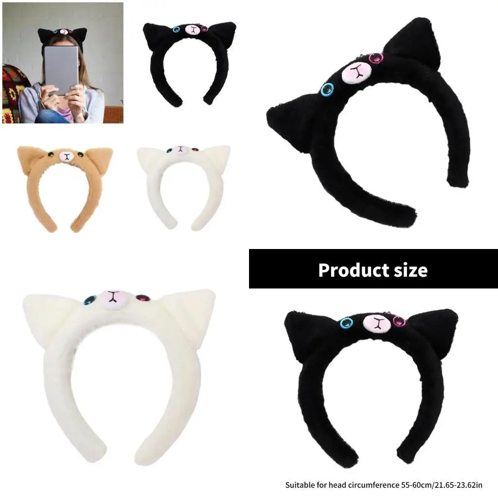 

652F Furry Plush Cats Ear Hairhoop for Female Face Washing and Makeup Hairband Party Costume Accessory Carnivals Headwear