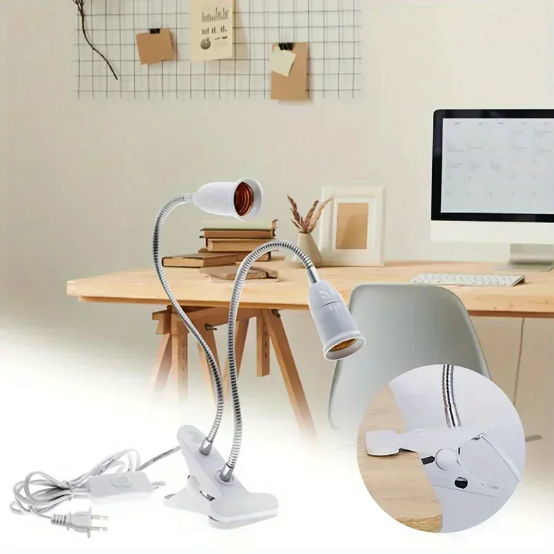 Flexible Gooseneck Desk Lamp Holder with On/Off Switch E27 Base Us Plug – 360° Adjustable Clip-On Light Socket Hanging Lamp Joy