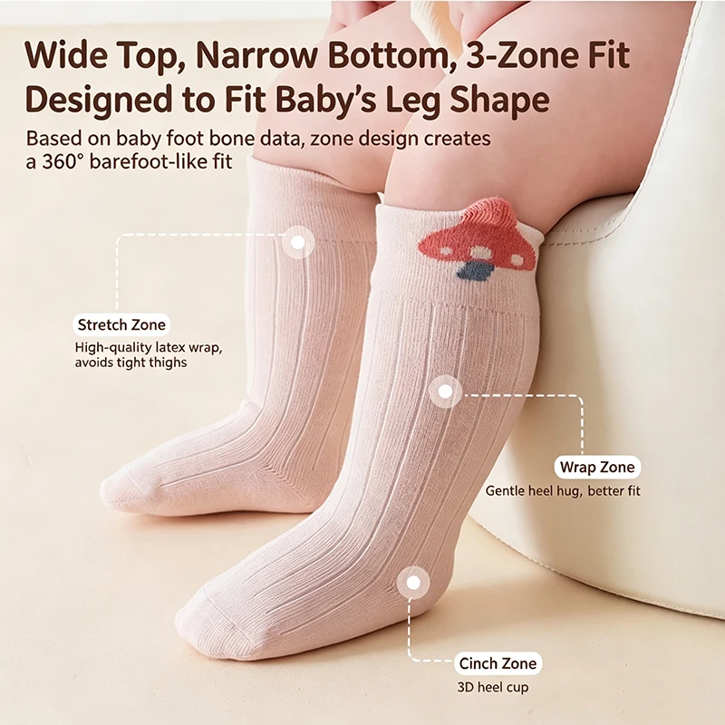 3/5 Pairs Infant Knee High Socks Soft Cotton Cartoon Baby Stocking Elastic Comfortable Long Tube Socks for Newborn Toddler