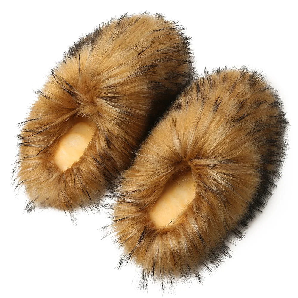 2023 New Fur Plush Slippers Women's Winter Home Plus Velvet Warm Slippers Imitation Fur Toe-covered Cotton Slippers Ladies Shoes