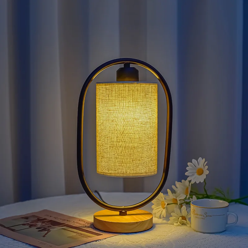 Modern minimalist style touch LED night light USB plug adjustable headboard creative personality fabric vintage solid wood light