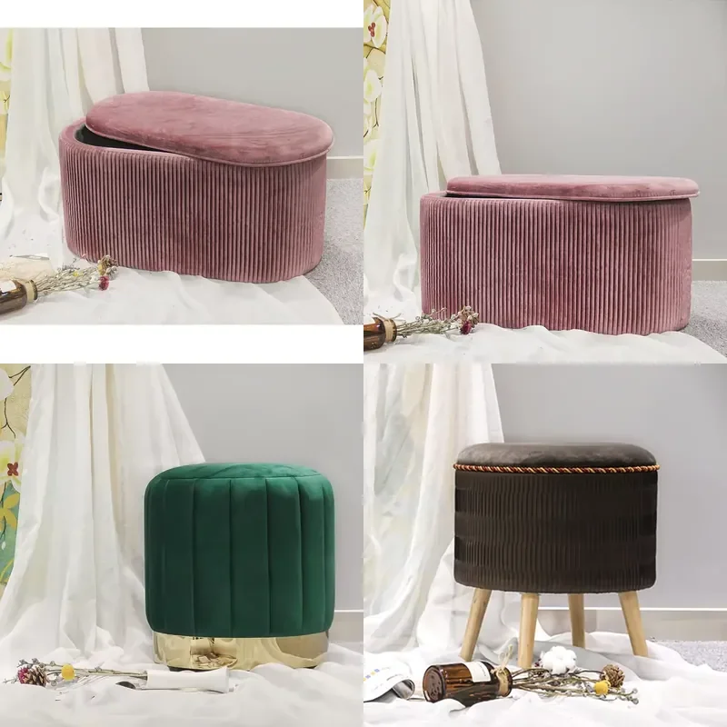Unique European Style Fleece Ottoman Cover with Storage Assembly Pouffe Footstool Ex Factory Price