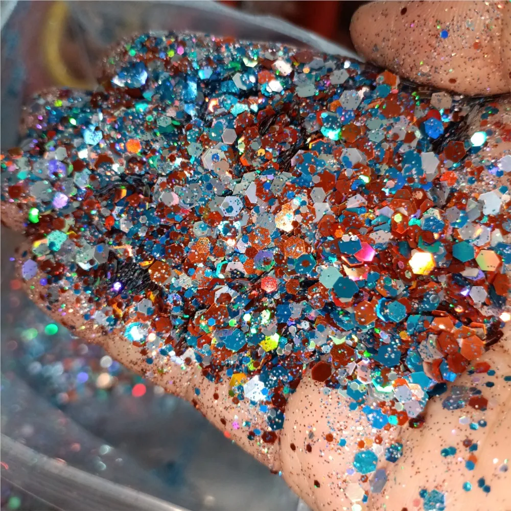 50g/Pack Holographic Chunky Nail Glitter Sequins Iridescent Mixed Hexagon Sparkly Slice Flakes Body/Eye/Manicure Glitter Powder