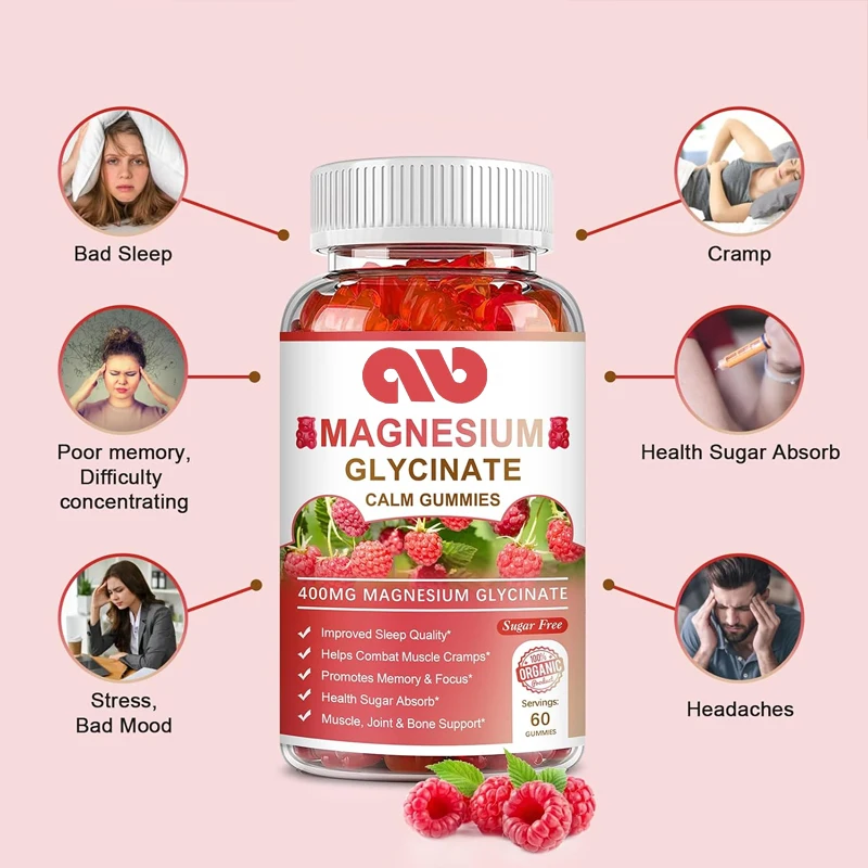 

Magnesium glycinate gummies 400mg - containing magnesium malate, vitamin D, B6, and CoQ10 for adult calming support